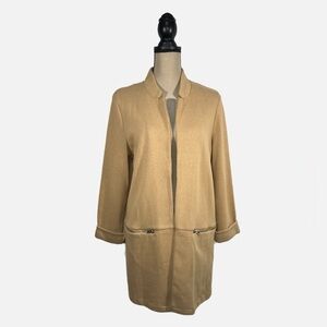 Khaki Medium Weight Open Front Cardigan Zippered Pockets Womens size Large